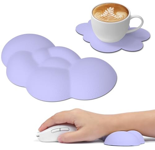 ATTACK SHARK Cloud Maus-Handgelenkauflage mit Untersetzer, Ergonomisch, mit Massagelöchern zur Schmerzlinderung, Niedliches Schreibtischzubehör–Lila