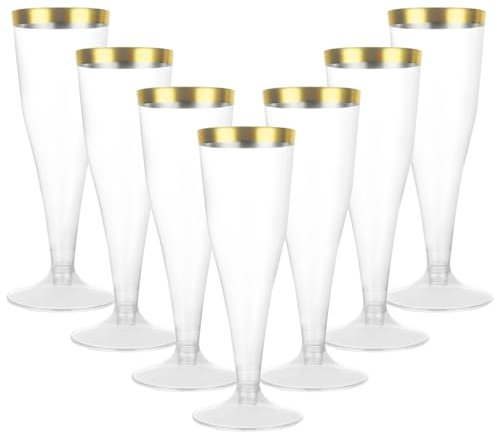 AKOLAFE 100Pack Plastic Champagne Flutes 4.5oz Plastic Wine Glasses with Gold Rim Reusable Prosecco Flutes Clear Plastic Champagne Glasses for Party, Wedding, Christmas, and Daily Use