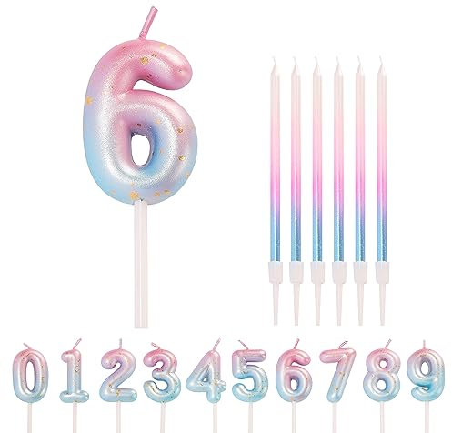 HONGCI Pink Blue 6 Candle 6th Birthday Candles for Cake, Cute Number Candle 6 Happy Birthday Candles 6th Birthday Cake Candles Cake Topper for Girls Birthday Wedding Anniversary Cake Decorations