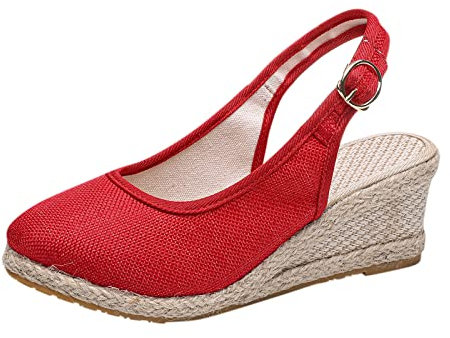 Sandalen Damen Bequem Espadrilles für Damen Keilabsatz Atmungsaktive Keilabsatz Schuhe Damen Einfarbig Stoff Plateau Schuhe Damen Sommer Plateauschuhe Damen Lässige Keil Offene Zehen Strandsandalen