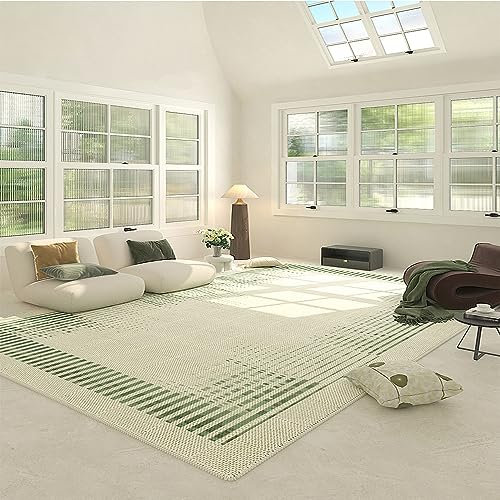 Menkala Teppich Grün Beige Kurzflor Modern Gestreift Weich Flauschig Teppiche Waschbarer rutschfest Carpet für Wohnzimmer Schlafzimmer Kinderzimmer Küche Couch Balkon Büro Flur Esszimmer 160x200 cm
