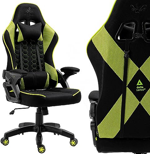 KRAKEN CHAIRS Silla Gaming de Tela Silla de Oficina Ergonómica Sillón Altura Ajustable Sillón giratoria reposabrazos Ajustable cojín Lumbar Negro-Verde