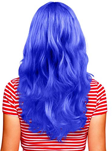Hatstar Sexy Damen Langhaar Perücke | Frauen Wig lockig - gewellt | Accessoire für Fasching, Karneval und Motto Party (blau)