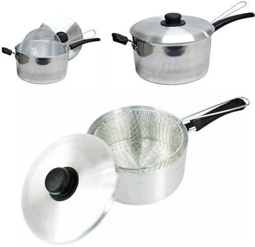 SAVING HUB Chip Pan with Basket & Lid - Aluminum Deep Fat Fryer Pot - Strong Wire Mesh Basket, Chip Pan Fryer - Kitchen Food Cooking Pans - Dishwasher Safe (25cm)
