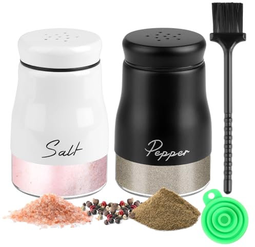 GUOYIHUA Salz und Pfefferstreuer 2er Set, 120ml Glas Gewürzstreuer Klein, Salzstreuer Pfefferstreuer mid Deckel, für Haus, Küche, Esszimmer und Tisch (Weiß, Schwarz)
