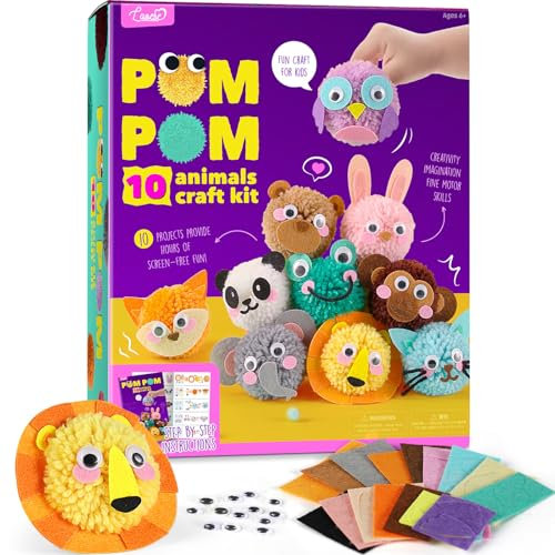 PomPons Tier Bastelset für Kinder 3-7 Jahre, Geschenk Mädchen Junge 4 5 6 Jahre, Spielzeug ab 4 Jahre Mädchen Junge, Kreativ Plüsch Basteln Kinder, Geburtstagsgeschenk Mädchen Jungen 4-10 jahre