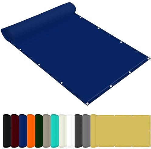 Segeltuch Wasserdicht 10 x 10 m Wasserdicht Sichtschutz Balkon Reißfest UV-Schutz nach Mass Polyestergewebe Mit Seil Beschattungsnetz für Balkon Terrasse Garten, Dunkelblau