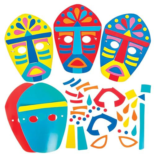 Baker Ross FN013 Tribal Mask Kits - Pack of 8, Educational Arts and Crafts Kits, Learning Resources