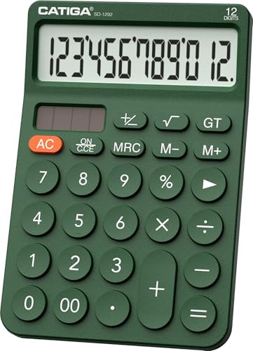 CATIGA 12-stelliger Tischrechner mit großem LCD-Display, rundem Design, große Taste, Solar- und Batterie-Dual-Power, Standardfunktion für Büro, Zuhause, Schule, SD-1292