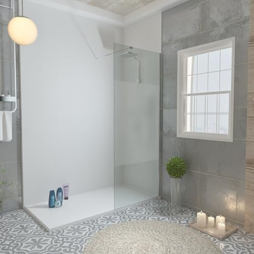 Glasplatte24 Walk in Dusche in Satinierter Mittelstreifen 140 x 195 cm, 8mm ESG Duschwand, Nano Glas Duschabtrennung
