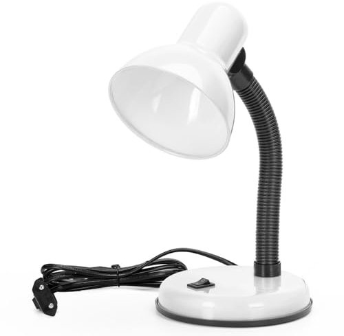 Aigostar Vintage Schreibtischlampe， Retro Tischlampe mit Stecker， ohne Glühbirne， kompatibel mit LED-Glühbirnen Modell E27， verstellbare Lampensäule， Weiß