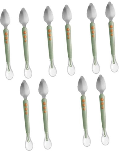 VICASKY 10 Stück Obstschaber Säuglings Fruchtpüreelöffel Doppelkopf Silikonlöffel Dessertlöffel Obstlöffel Kindergeschirr Trainingslöffel Edelstahllöffel Zitruslöffel