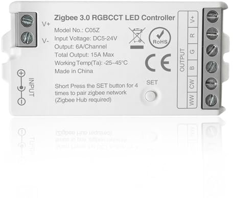 THUNGCIT ZigBee 3.0 LED-Controller C05Z RGBCCT LED-Streifenbirnen-Dimmer Kompatibel mit Echo Plus Home-Kit Zigbee Hub Bridge erforderlich DC5-24V