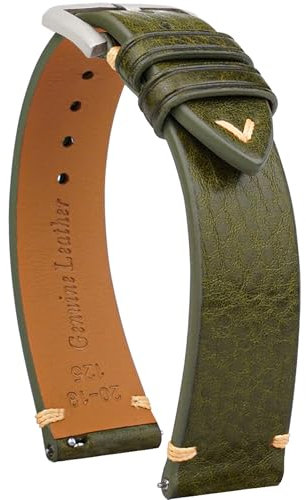 Gomvadr Quick Release Lederarmband, Öl Wachs Leder Uhrenarmbänder, Italienische Kalbsleder Uhrenarmbänder Ersatzband für Männer Frauen 16 18 19 20mm 21mm 22mm (18mm, Grün/Silberne Schnalle)