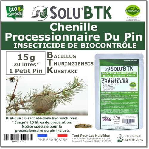 SoluBTK | Chenilles Processionnaires du pin |15 g Insecticide Bacillus Thuringiensys | Utilisable en Agriculture Biologique | Pour 1 petit pin