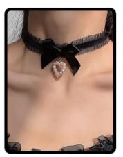 Dishowme Perle Herz Choker Halskette Schleife Knoten Kragen Halskette Kette Faux Pearl Lolita Liebe Herz Schmuck für Frauen