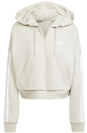 adidas Donna Essentials 3-Stripes French Terry Quarter-Zip Hoodie, Wonder Alumina/White, S