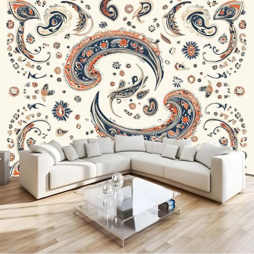 3D Papier Peint Style Ethnique À Motif Cachemire Papier Peint Panoramique Mural 200x140 cm Affiche Géante Décoration Pour Salon Chambre Chambre D'Enfant Décoration Murale