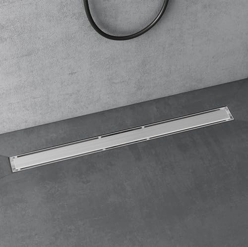 doporro Komplettset Duschrinne 90 cm aus Edelstahl, Bodenablauf in Chrom | Design Duschrinne Dusche Duschablauf mit Gruchstop und Haarsieb befliesbar Duschabfluss KE110