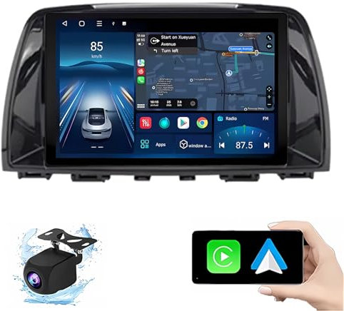 Double din android 14 car stereo 9 Touchscreen for Mazda 6 Atenza 2012-2017 with Carplay, GPS Navigation, AHD Backup Camera Steering Wheel Controls FM Radio/Bluetooth/USB(P1(1G+32G))
