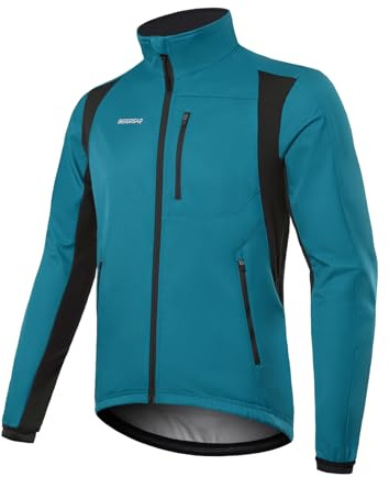 BERGRISAR Winter Thermal Cycling Jacket Mens Bike Bicycle Jacket Waterproof Windproof Fleece Windbreaker with 6 Pockets Blue XL