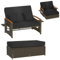 LIFEZEAL Polyrattan Tagesbett Sonnenliege, Gartenmöbel mit Ottomane & Kissen, 2-Sitzer Gartensofa mit 4-stufig Verstellbarer Rückenlehne, Doppelliege Lounge mit Seitentisch (Schwarz)