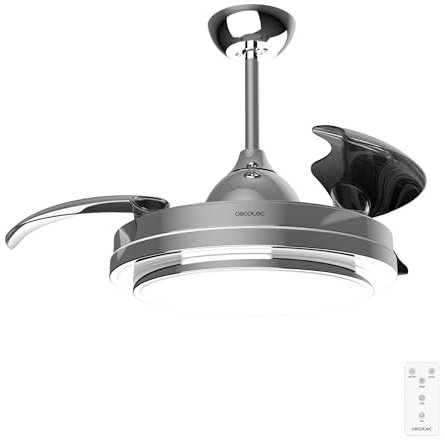 Cecotec Ventilateur de Plafond avec Lumière LED Energysilence Aero 4300 Invisible Double Metal. 35W, 6 Vitesses, Pales Rétractables, Double Lumière, Télécommande, Minuteur, Lumière Réglable