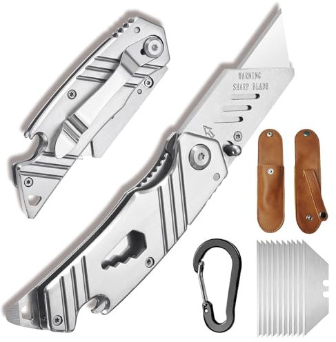 5 in 1 Multi-Tool Camping Accessories Cutter, Mini Folding Tool with Replaceable Blades and Carabiner,Tactical Camping Survival Equipment, Multitool Pocket Gifts for Men Dad Husband