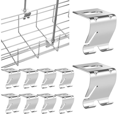 Shimeyao 10 Pcs Wire Mesh Cable Tray Ceiling Hanging Hook, Basket Tray Ceiling Support Hang Bracket, Galvanized Steel Hanging Hook for Network, Fiber Optic, Cabling Accessory