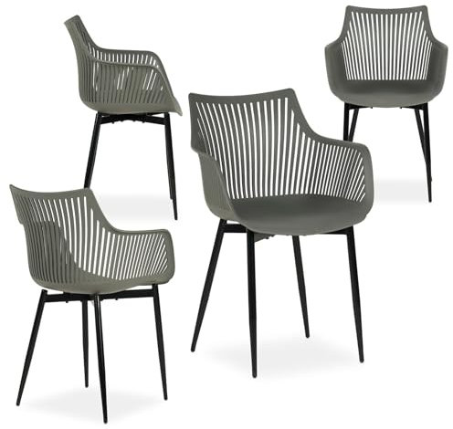 IDIMEX Gartenstühle Violetta im 4er Set, grau - Outdoor Stuhl aus hochwertigem Kunststoff & Alu, wetterfest & UV beständig, Moderne Stühle für Garten, Balkon & Terrasse