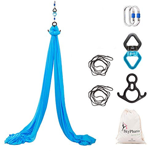 9 Yards Aerial Silks Yoga Swing Set - Aerial Yoga Hammock Kit Anti-Gravity Flying for Fitness, Low/Non Stretch Nylon Tricot Fabric Hardware Included for Dance