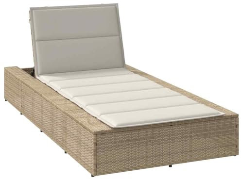Myheimly Sonnenliege Gartenliege Relaxliege Gartenmöbel Liege Strandliege mit schwebender Auflage Beige Poly Rattan Beige und Creme