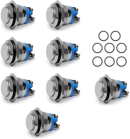 TNSLAND 8 Stück Klingelschalter 16mm Wasserdicht Micro Druckschalte | Klingelknopf Edelstahl, Drucktaster Klingel Taster Schalter Push Button für Autos, Beleuchtung und Türklingeln