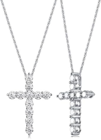 FDYZ Color-D VVS1 Clarity 1.10/3.30 Carat Moissanite Cross Pendant Necklace for Women Men, Solid 925 Sterling Silver Chain Pendant, 16/18/20 Adjustable, Wedding Anniversary Christmas Jewelry