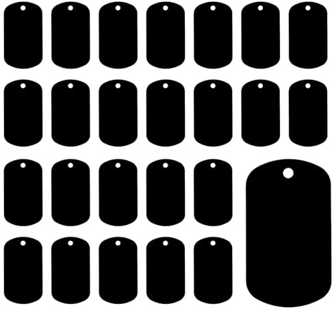 BOHUIZ Aluminiumgravur Rohlinge, 25 Stück, Metall-Tags zum Gravieren | Dog Tags Schlüsselanhänger Rohlinge Mit Loch, Blanko-Hundemarken, Blanko-Schilder, zum Gravieren, Schwarze