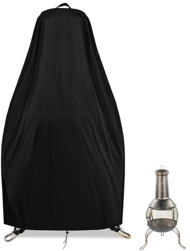 Flymer Small Chiminea Cover 500D Heavy Duty Waterproof, 47/24 × 90 cm | Windproof, UV-Resistant, Bottom Drawstring, 2 Bottom Buckles, Top Handle