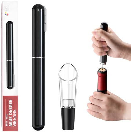 FBBULES Tire Bouchon Kit, Ensembles d'accessoires pour Vin, Noir | Tire-Bouchon à Pression d'air 2-en-1 avec Coupe-Capsule, Aérateur de Vin, Cadeaux pour les Amateurs de Vin
