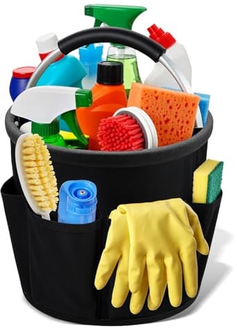 SINOTATO Putzmittel Organizer mit Griff und 6 Taschen, Aufbewahrung Putzmittel 17L 29 x 27cm Putz Organizer Putzkorb, Cleaning Caddy Putztasche Reinigungstasche für zu Hause, im Freien und im Garten