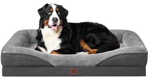 EHEYCIGA Orthopädisches Hundebett mit 4 Rändern, 122x89cm, Grau | Memory Foam, Waschbarer Bezug, Wasserdichte Beschichtung, Rutschfester Boden, Reversibles Design, Dauerhafter Reißverschluss