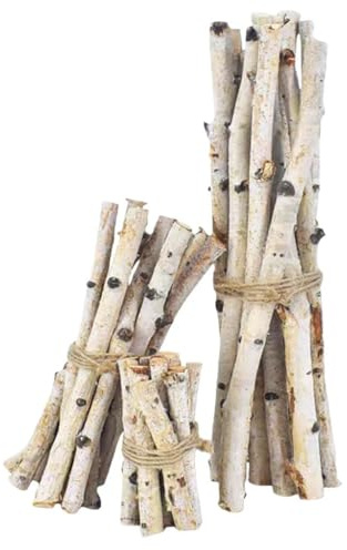 WANYI 15 Stück Holzstäbchen zum Basteln 10CM+20CM+30CM Natürliche Birkenstämme Holzstäbe mit Natürliche Baumrinde Birkenzweige Deko für DIY Handwerk Heimdekoration 2cm