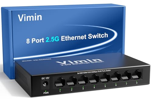 Switch non gestito 2,5G con 8 porte, VIMIN 8x2,5 Gigabit RJ45, Plug&Play, Switch Ethernet 2,5G, in metallo, per montaggio su tavolo o a parete, per reti domestiche e aziendali