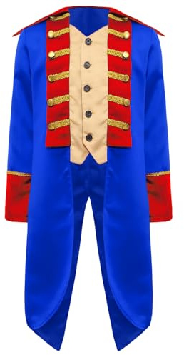 YONGHS Colonial Kids Tuxedo Jacket America Patriot General Captain Tailcoat Long Victorian Frock Coat Royal Blue 12 Years