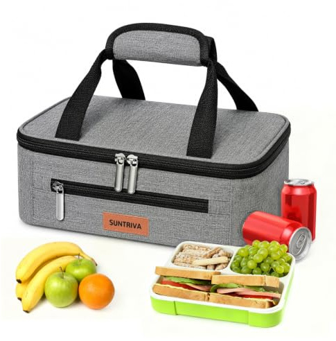 SUNTRIVA Bolsa Termica Porta Alimentos 4L Impermeable Nevera Portatil Gris | Portátil, Plegable, Fácil de Limpiar,Revestimiento de PEVA,Asa de transporte,Ideal para Oficina, Escuela,Picnic, Trabajo