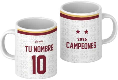Movilshop | Taza Personalizada España Mundial 2026 – Nombre y Dorsal – Taza de Fútbol de Cerámica 330 ml – Apta para Microondas y Lavavajillas – Regalo Original para Aficionados al Fútbol