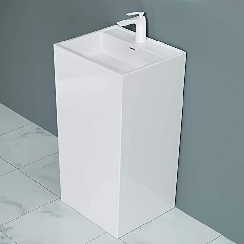 doporro Lavabo Colonne Rectangulaire Blanc Vasque sur Pied Solid Surface Lave Mains pour Salle de Bain 50x42x90cm Colossum34