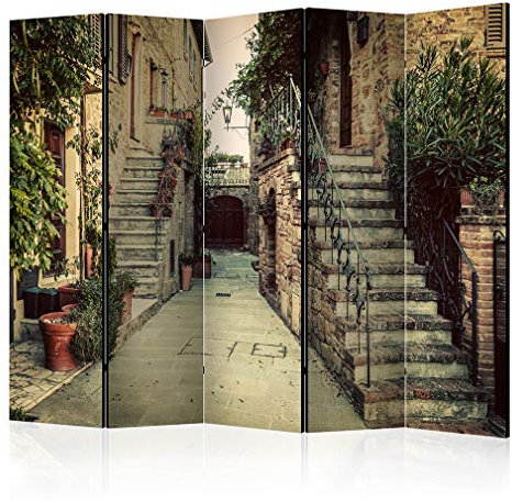 decomonkey Paravent Raumteiler Innen Stadt 225x172 cm 5 Teilig Beidseitig Room Divider Wall Raumteiler Stehend Trennwand Sichtschutz Spanische Wand Sichtschutzwand Wohnzimmer Holz Gasse