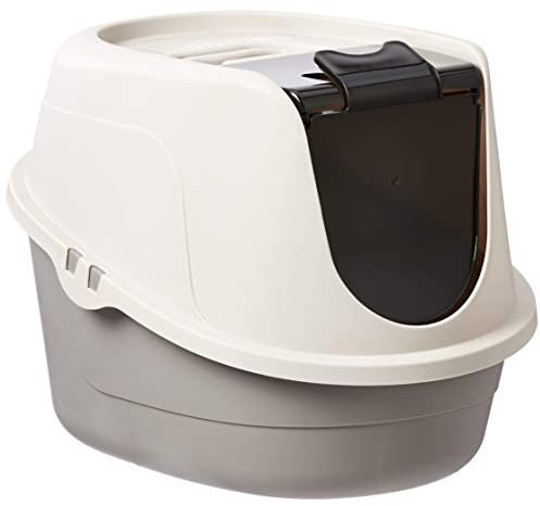 Amazon Basics No-Mess Hooded Enclosed Cat Litter Box with Odor Control and Swinging Door, Standard, 21 x 16 x 15, Multicolor