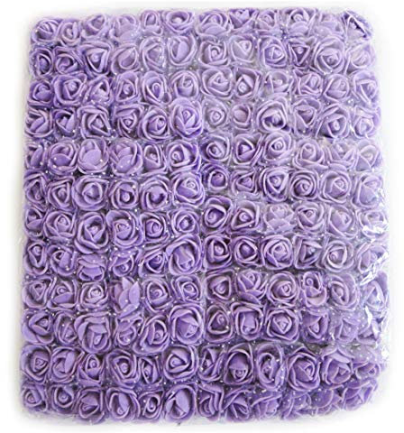 Artfen Mini Fake Rose Flower Heads 144pcs Mini Artificial Roses DIY Wedding Flowers Accessories Make Bridal Hair Clips Headbands Dress (Bottom add Gauze) Purple