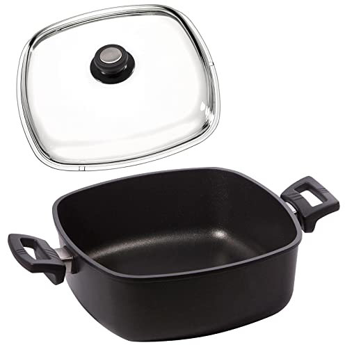 Eurolux Guss-Kasserolle 28x28 cm Set mit Deckel - 10 cm hohe quadratische Bratenkasserolle 6 Liter mit Antihaft-Beschichtung - ohne Induktion - Made in Germany