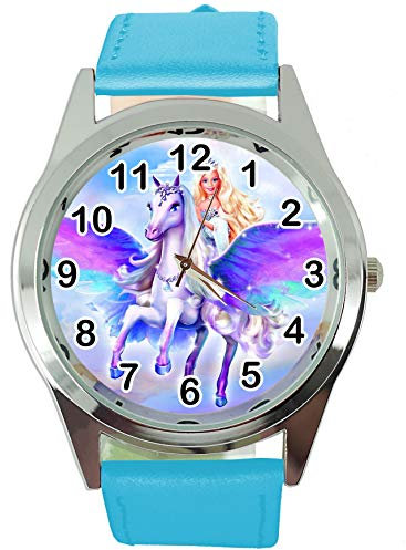TAPORT® Magic Unicorn Pegasus Runde Quarzuhr Blau Lederarmband
